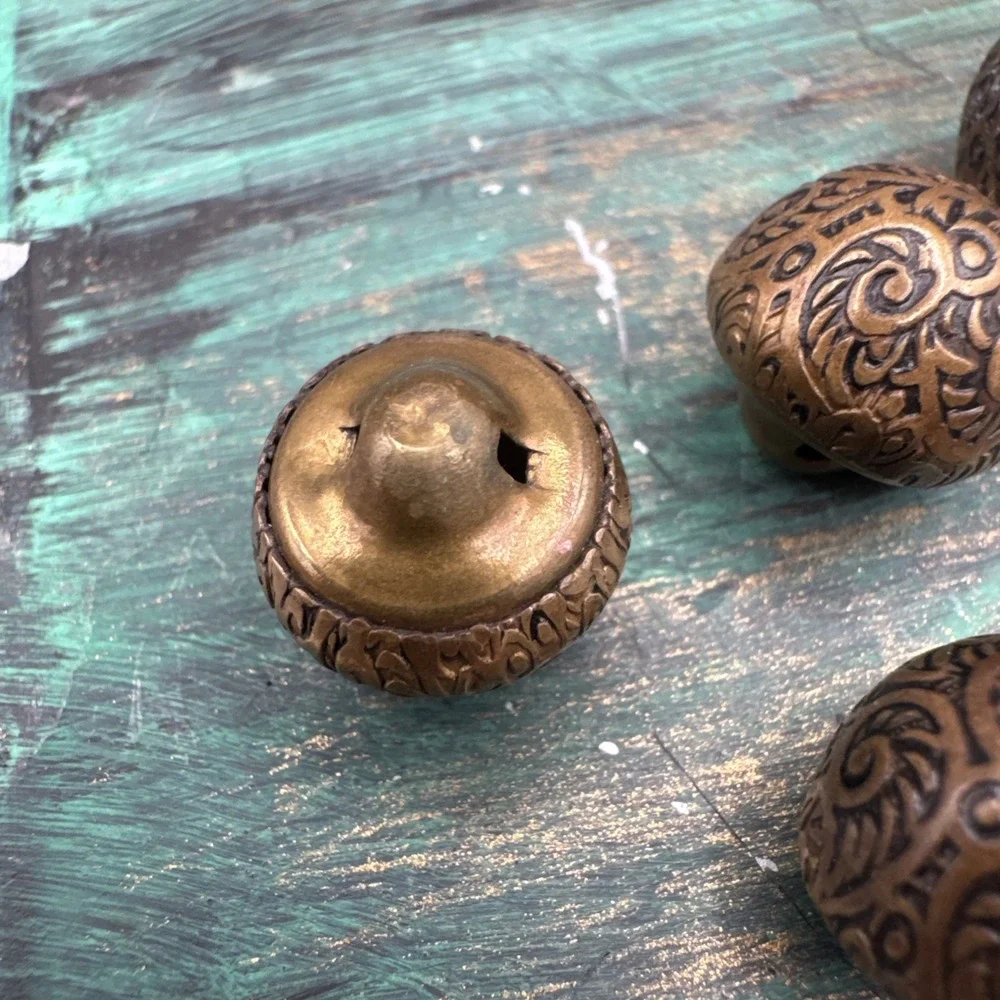 Vintage Brass 1940's Round Ball Buttons Lot of 4 Rare Designs  Sewing Crafting